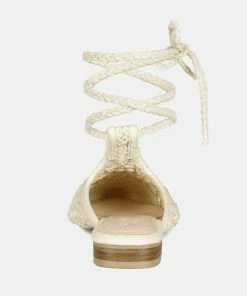 Rag & Co BARTSI Off White Handwoven Cotton Tie Up Mule Flats