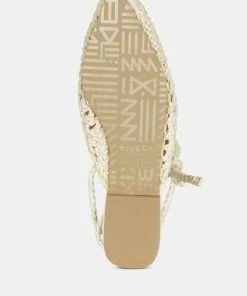 Rag & Co BARTSI Off White Handwoven Cotton Tie Up Mule Flats