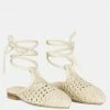 Rag & Co BARTSI Off White Handwoven Cotton Tie Up Mule Flats