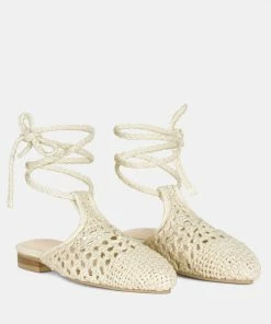 Rag & Co BARTSI Off White Handwoven Cotton Tie Up Mule Flats