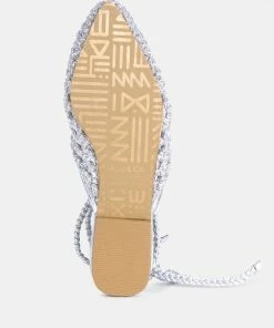 Rag & Co BARTSI Silver Handwoven Cotton Tie Up Mule Flats