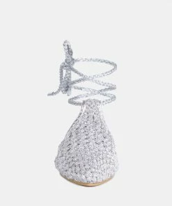 Rag & Co BARTSI Silver Handwoven Cotton Tie Up Mule Flats