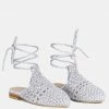Rag & Co BARTSI Silver Handwoven Cotton Tie Up Mule Flats