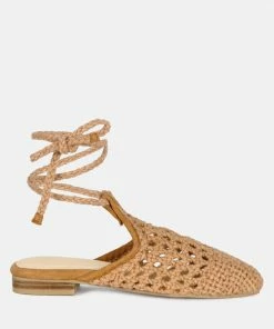 Rag & Co BARTSI Tan Handwoven Cotton Tie Up Mule Flats