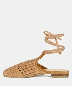 Rag & Co BARTSI Tan Handwoven Cotton Tie Up Mule Flats