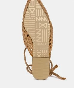 Rag & Co BARTSI Tan Handwoven Cotton Tie Up Mule Flats