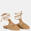 Rag & Co BARTSI Tan Handwoven Cotton Tie Up Mule Flats 2 Rag & Co BARTSI Tan Handwoven Cotton Tie Up Mule Flats