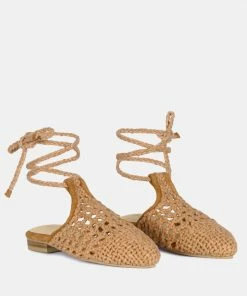 Rag & Co BARTSI Tan Handwoven Cotton Tie Up Mule Flats