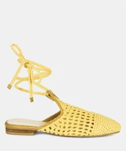 Rag & Co BARTSI Yellow Handwoven Cotton Tie Up Mule Flats