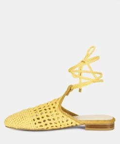 Rag & Co BARTSI Yellow Handwoven Cotton Tie Up Mule Flats