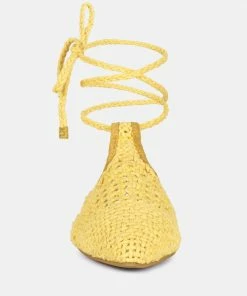 Rag & Co BARTSI Yellow Handwoven Cotton Tie Up Mule Flats