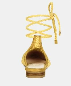 Rag & Co BARTSI Yellow Handwoven Cotton Tie Up Mule Flats