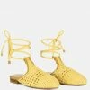 Rag & Co BARTSI Yellow Handwoven Cotton Tie Up Mule Flats