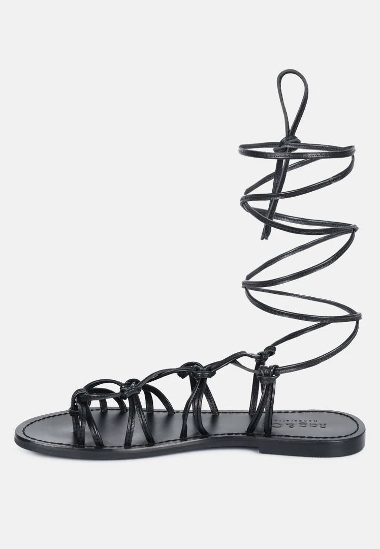 Rag & Co BAXEA Handcrafted Black Tie Up String Flats 6 Rag & Co BAXEA Handcrafted Black Tie Up String Flats