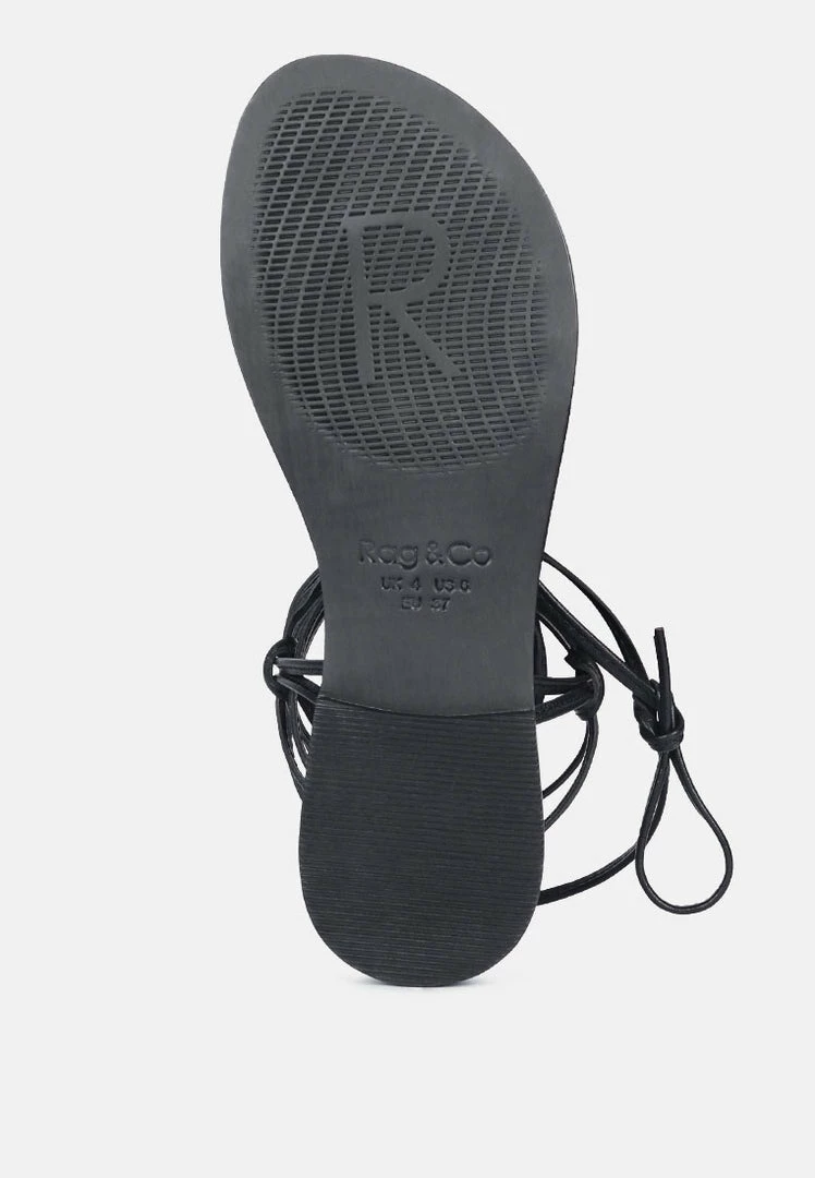 Rag & Co BAXEA Handcrafted Black Tie Up String Flats 8 Rag & Co BAXEA Handcrafted Black Tie Up String Flats