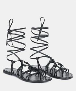 Rag & Co BAXEA Handcrafted Black Tie Up String Flats