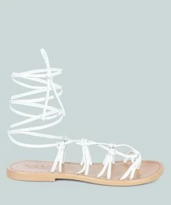 Rag & Co BAXEA Handcrafted White Tie Up String Flats
