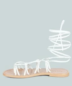 Rag & Co BAXEA Handcrafted White Tie Up String Flats
