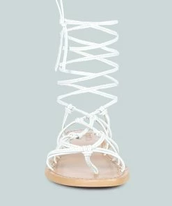 Rag & Co BAXEA Handcrafted White Tie Up String Flats