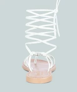 Rag & Co BAXEA Handcrafted White Tie Up String Flats