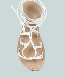 Rag & Co BAXEA Handcrafted White Tie Up String Flats