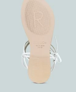 Rag & Co BAXEA Handcrafted White Tie Up String Flats