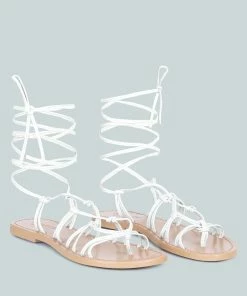 Rag & Co BAXEA Handcrafted White Tie Up String Flats
