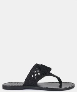 Rag & Co BEECH Handwoven Natural Black Suede Tassel Thong Flats