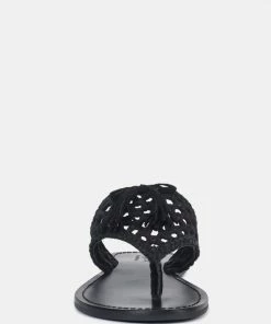 Rag & Co BEECH Handwoven Natural Black Suede Tassel Thong Flats