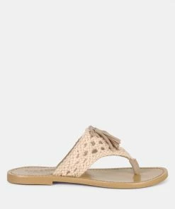 Rag & Co BEECH Handwoven Natural Latte Suede Tassel Thong Flats
