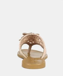 Rag & Co BEECH Handwoven Natural Latte Suede Tassel Thong Flats