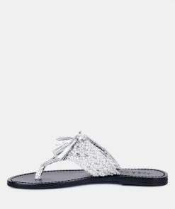 Rag & Co BEECH Handwoven Natural Silver Suede Tassel Thong Flats