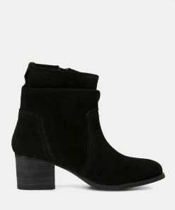 Rag & Co BOWIE Black Stacked Heel Leather Boots