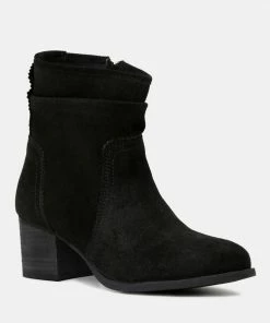 Rag & Co BOWIE Black Stacked Heel Leather Boots