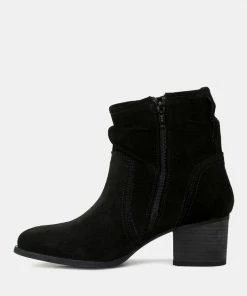 Rag & Co BOWIE Black Stacked Heel Leather Boots 12 Rag & Co BOWIE Black Stacked Heel Leather Boots