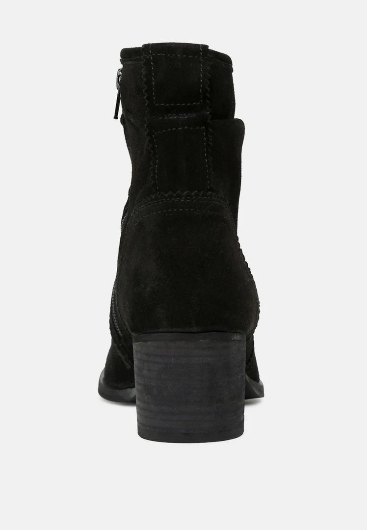 Rag & Co BOWIE Black Stacked Heel Leather Boots 7 Rag & Co BOWIE Black Stacked Heel Leather Boots