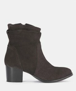 Rag & Co BOWIE Dark Brown Stacked Heel Leather Boots