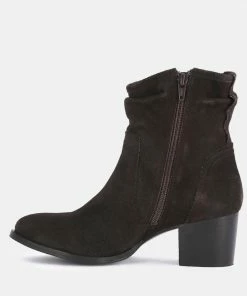 Rag & Co BOWIE Dark Brown Stacked Heel Leather Boots