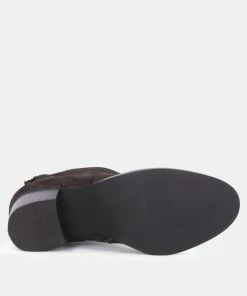 Rag & Co BOWIE Dark Brown Stacked Heel Leather Boots