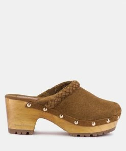 Rag & Co INCA Tan Fine Suede Leather Clogs