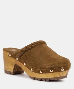 Rag & Co INCA Tan Fine Suede Leather Clogs