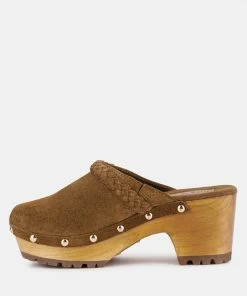 Rag & Co INCA Tan Fine Suede Leather Clogs