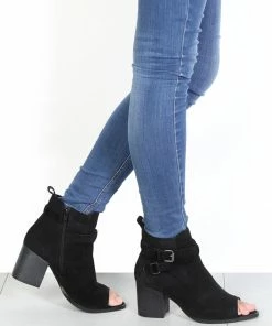 Rag & Co BRIA Black Peep Toe Ankle Boots