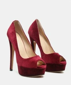 Rag & Co BRIELLE High Heel Peep Toe Stiletto In Burgundy Pumps