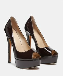 Rag & Co Pumps BRIELLE High Heel Peep Toe Stiletto In Espresso