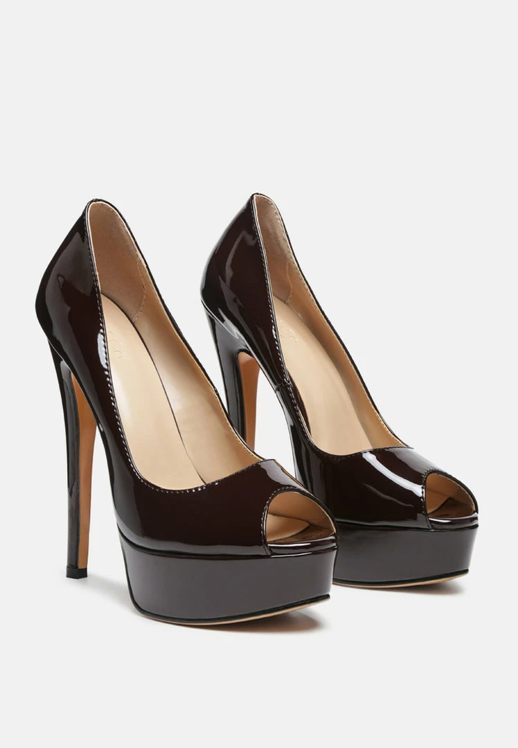 Rag & Co Pumps BRIELLE High Heel Peep Toe Stiletto In Espresso 3 Rag & Co Pumps BRIELLE High Heel Peep Toe Stiletto In Espresso