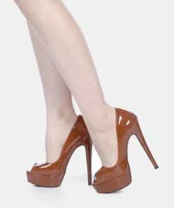 Rag & Co BRIELLE High Heel Peep Toe Stiletto In Mocca 15 Rag & Co BRIELLE High Heel Peep Toe Stiletto In Mocca