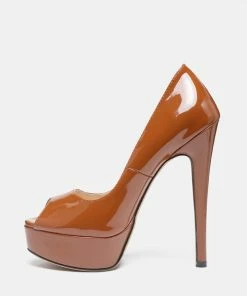 Rag & Co BRIELLE High Heel Peep Toe Stiletto In Mocca 12 Rag & Co BRIELLE High Heel Peep Toe Stiletto In Mocca