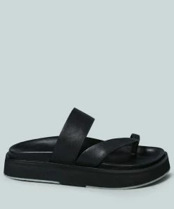 Rag & Co X BULLOCK Slip-On Leather Sandal In Black Flats