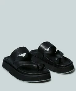 Rag & Co X BULLOCK Slip-On Leather Sandal In Black Flats